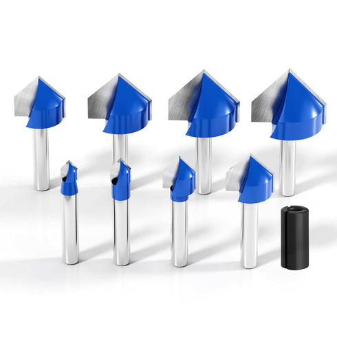Wingsflee 1/4 Inch Shank 90 Degree V Groove Router Bit Set - 8