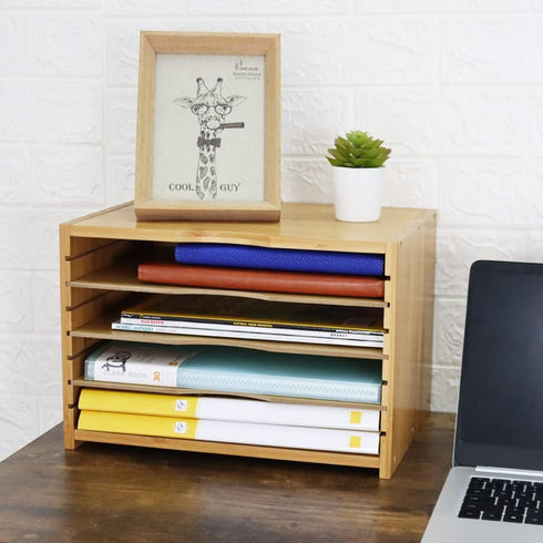 File Organizer with 3 Adjustable Shelves, Bamboo Document Letter Tray for Desktop Office Home Study Workstation Desk
