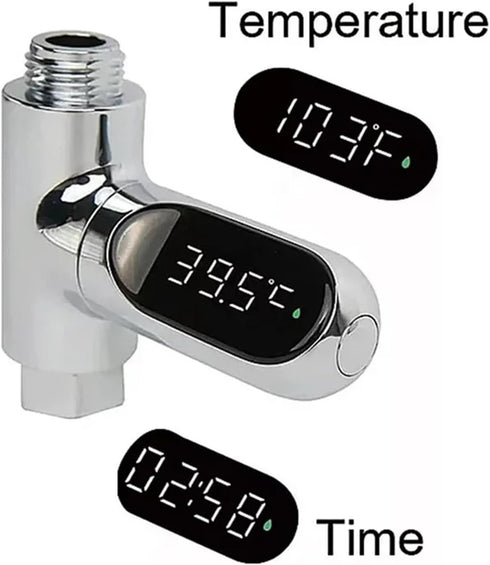 COMOAEW 360 Shower Thermostat, Shower Thermometer LED Display Baby Bath Water Meter Rotation Flow Self-Generating
