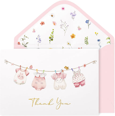 Crisky 50 Pack Pink Baby Shower Thank You Cards with Envelopes &