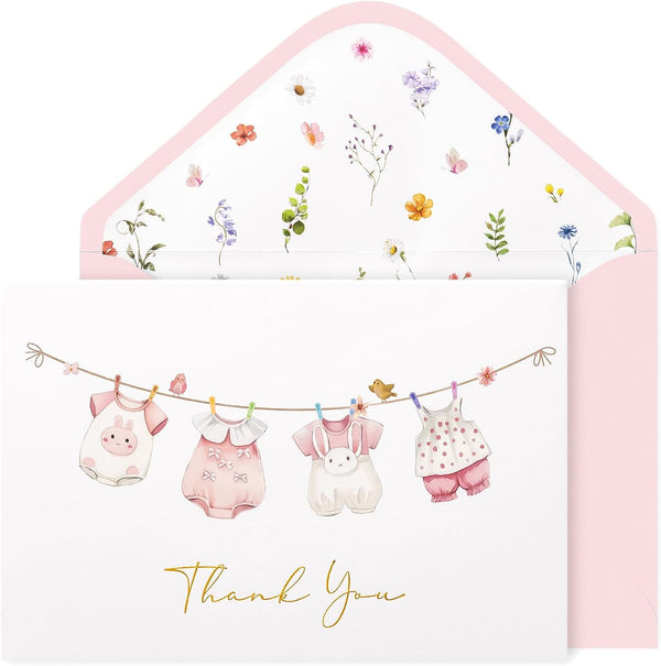 Crisky 50 Pack Pink Baby Shower Thank You Cards with Envelopes &