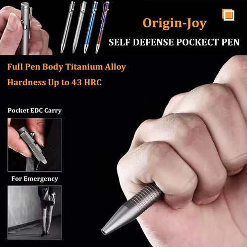 Titanium Alloy Bolt Action Pen, Slim Lightweight EDC Pocket Tactical Pen with 5 Ballpoint Refills, Metallic