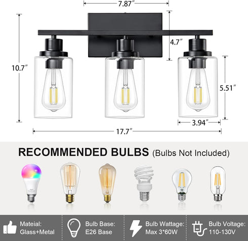 3 E26 Light Bathroom Light Fixtures Black Vanity Light Over Mirror Modern Farmhouse Wall Lighting Sconces Rustic