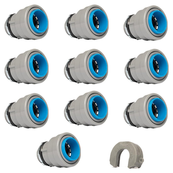 QuickFitting 1/2 inch Junction Box Connector, Push Install PVC Electrical Conduit Fitting, 10-Pack