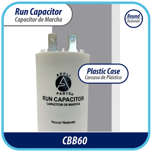 Appli Parts Run Capacitor for Electric Motors, 15 Mfd uF (microfarads) 250VAC Plastic Case with Terminals