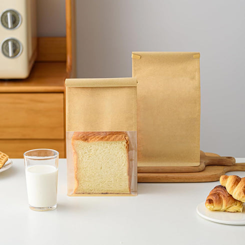 Roppolo 50 3.9 Inch Packing Pcs Brown Kraft Paper Bread Bags with Tin Tie, Large Homemade Bread Bag, Thickened Storage