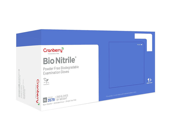 Cranberry Bio Nitrile Exam Gloves, Pack of 300, X-Large, Blue, Biodegradable, 2.2 Mil