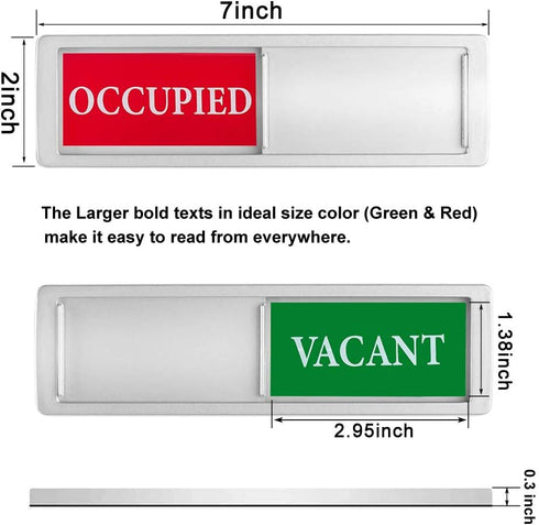 Privacy Sign, Vacant Occupied Indicator for Home Bathroom Office Restroom, Non-Scratch Magnetic Slider, 7"x 2" (Silver)