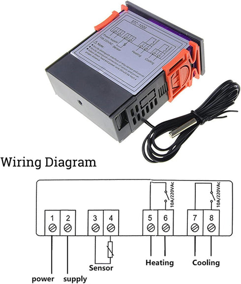 STC-1000 Digital Temperature Controller, AC 10A 110V-220V with NTC Sensor Probe (1 Pack)