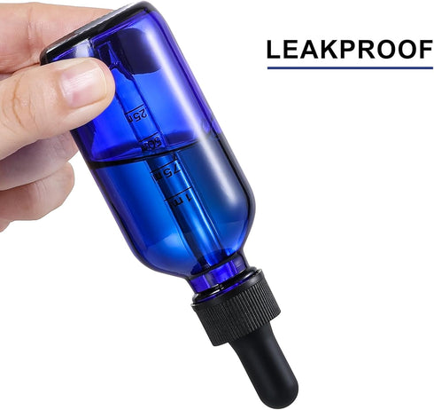 4 Pack 2 oz Dark Blue Glass Dropper Bottles with Measured Dropper - 60ml Leakproof Tincture Bottles