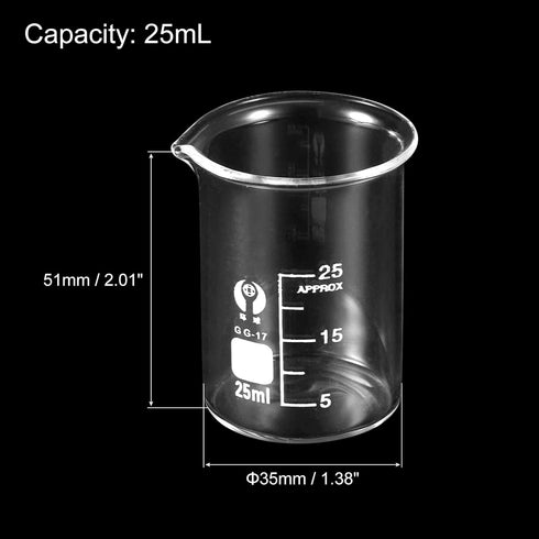 PATIKIL 3Pcs 25ml Low Form Glass Beaker, 3.3 Borosilicate Glass Graduated Printed Scale Measuring Cups with Spout for Kitchen Lab Liquids by PATIKIL