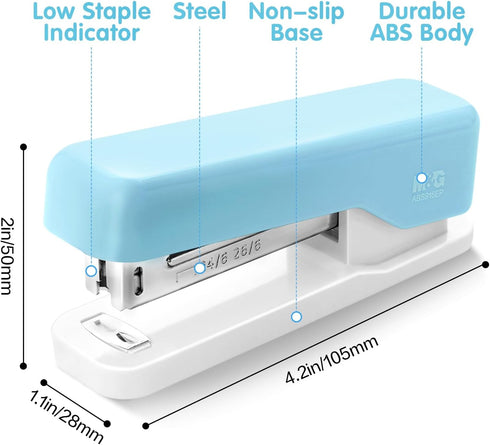 M&G Stapler Desktop Stapler, Small Cute Stapler, 1000 Staples, 20 Sheet Capacity, Portable for Office School Home (Blue)