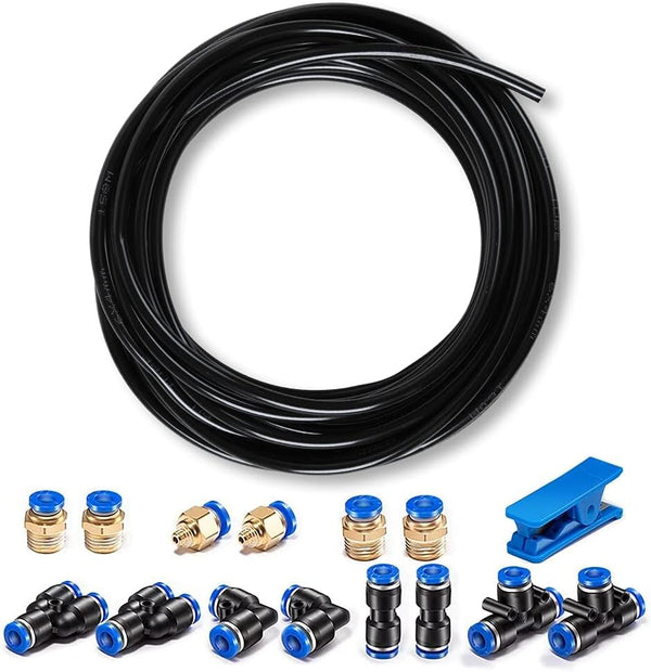 Pneumatic Tubing Black PU Air Hose Pipe Kit, 6mm OD 4mm ID, 39.4ft for Air Line or Fluid Transfer
