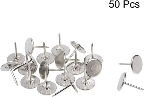 uxcell Upholstery Nails Tacks 16mmx20mm Flat Head Furniture Nails Pins Silver Tone for Furniture Sofa, 50 Pcs