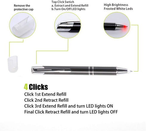 Light Up Ballpoint Pen with Light, Bright LED Flashlight Pens for Writing in the Dark, 3 Pack Penlight - Red Light