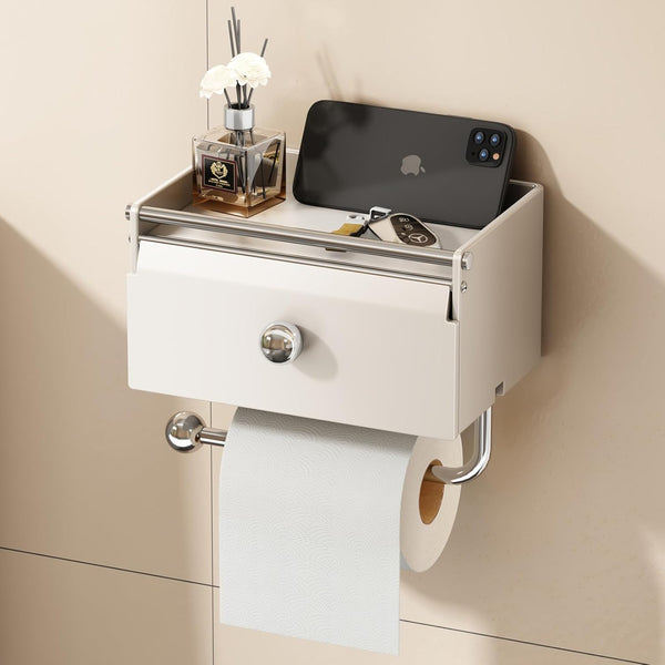 Voldra Toilet Paper Holder with Shelf, Flushable Wipes Dispenser for Bathroom, Adhesive