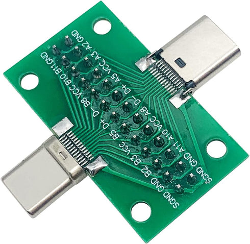 2 Pcs USB 3.1 Type-C Male to Female Test Board with PCB Board 24 Pins Double-Sided Socket for Data Transfer