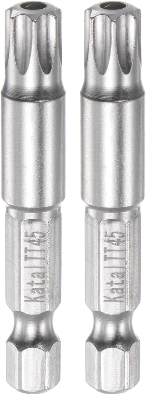 2pcs TT45 Star 7 Point Screwdriver Bit 1/4" Hex Shank 2" Length Magnetic Security Torx Power Tool
