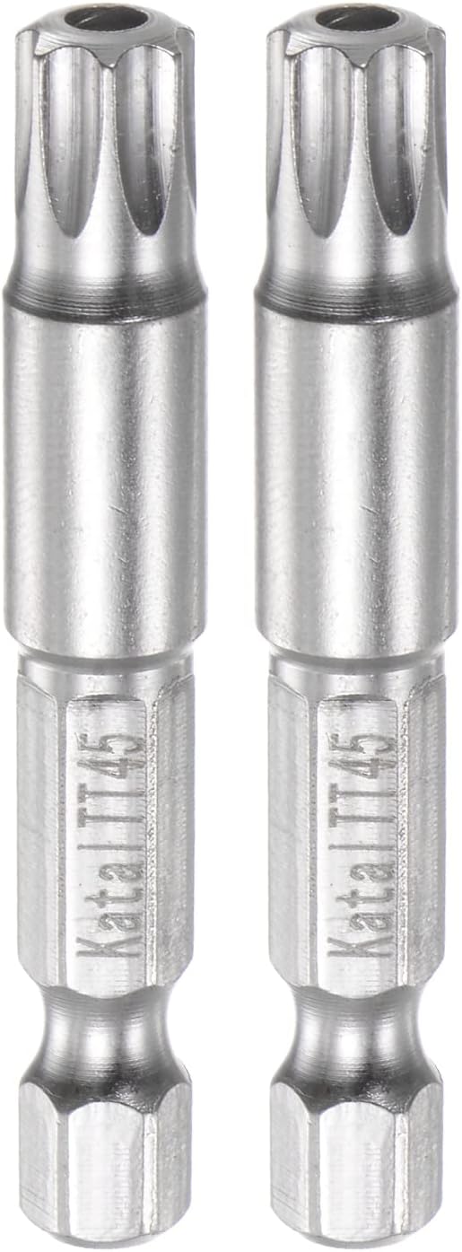 2pcs TT45 Star 7 Point Screwdriver Bit 1/4" Hex Shank 2" Length Magnetic Security Torx Power Tool