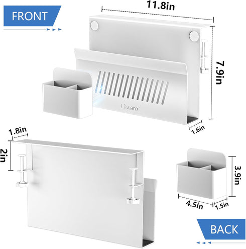 Litwaro Desk Side Storage, Hanging Organizer with Magnetic Pen Holder, Laptop Holder for Standing Desk, White