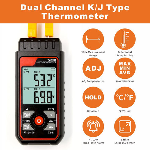 -328~2501 4PCS Digital Thermocouple Thermometer Dual-Channel K/J Type Thermometer Wide Range Industrial HVAC