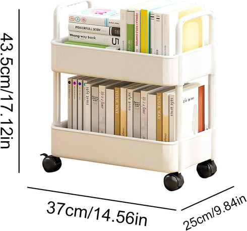 Erice 2 Cart Organizer, Rolling Storage Cart, Bookcase with Wheels Tiers Strong Load Bearing Capacity Durable and Long
