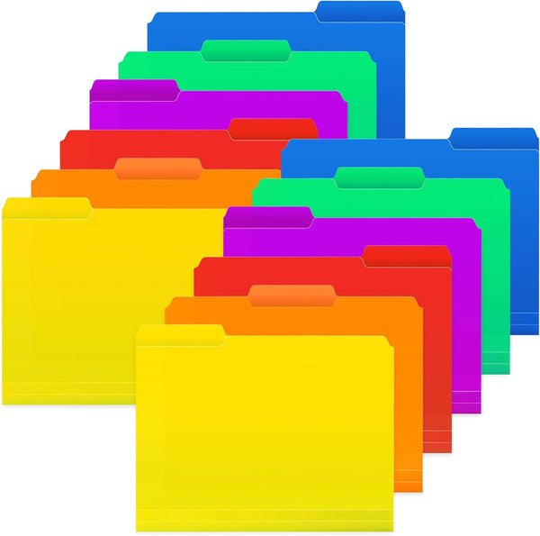 HABGP 12Pcs Colored File Folders, Letter Size with Tabs, Manila Folders 8.5 x 11, Plastic Manila Folders for Office