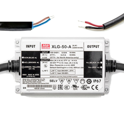 DineDeck XLG-50-A 50W 22-54V IP67 90-305VAC Constant Power LED Driver - Waterproof for Indoor/Outdoor Lighting