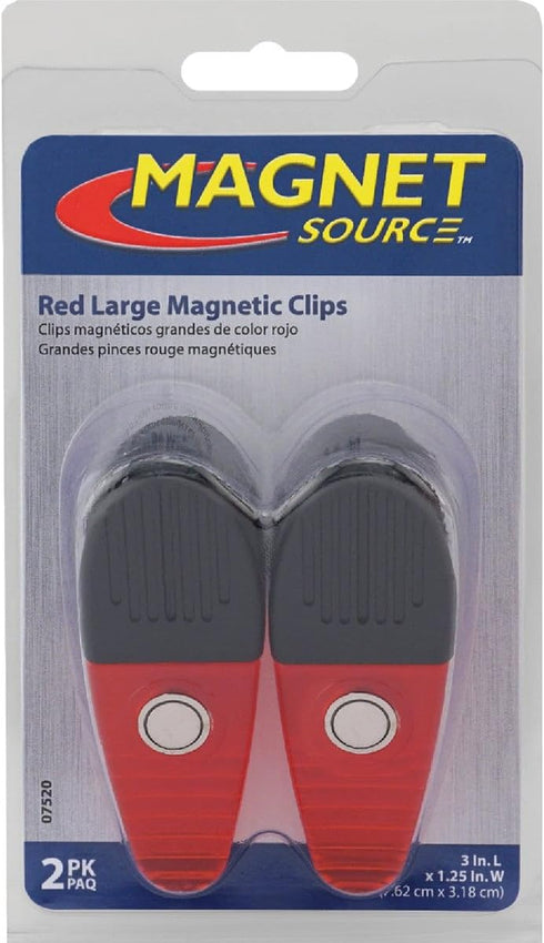 Large Red Magnetic Clips, Neodymium Magnet, 3-1/2" Length, Pack of 2