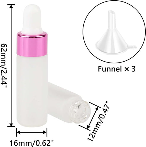 Kesell 50 Pack 5ml Frosted Glass Dropper Bottles with Rose Red Cap, 3 Funnels for Essential Oils and Perfume