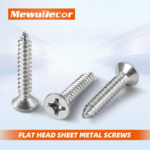#6 x 3/8" Flat Head Sheet Metal Screws, Self Tapping, Stainless Steel 18-8 (304), 100 PCS