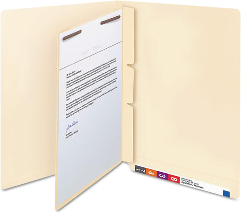 Self-Adhesive Folder Divider by Smead, 1" Twin Prong Fastener, Letter Size, Manila, 100 per Box (68027)