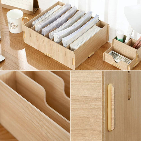 YARNOW Wood File Organizer with 7 Adjustable Dividers, Document Letter Mail Tray for Office Storage