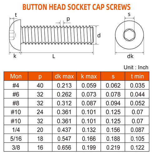 1/4-20 x 1/2" Button Head Socket Cap Screws, Black Oxide, Grade 10.9 Alloy Steel, 50 PCS