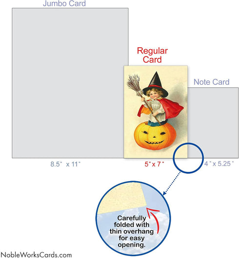The Best Card Company - 1 Happy Halloween Card with Envelope, Fun Spooky Festive Card for Halloween - Vintage Pumpkins
