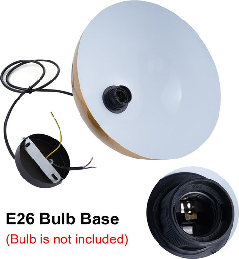 2-Pack 11.8" E26 Tomshine Gold Pendant Lights Kitchen Island, Brushed Brass Dome Hanging Lamps with White Interior