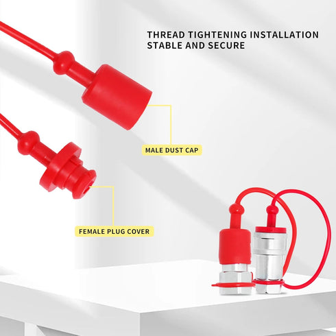 1/2" ISO5675 Hydraulic Coupling Dust Cap and Plug, Red Rubber Male Dust Cap and Female Plug Covers, 4 Set