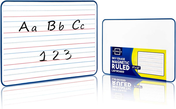 Magnetic Double Sided Dry Erase Board, 9" x 12" Small White Board, Ruled Blank Blue Framed Mini for Kids School Home