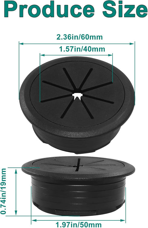 Jiozermi 4 2 Inch Grommet, Grommet Pcs Black Desk Plastic Desk Hole Cover for Cables, Wire Cable Cord Organizer