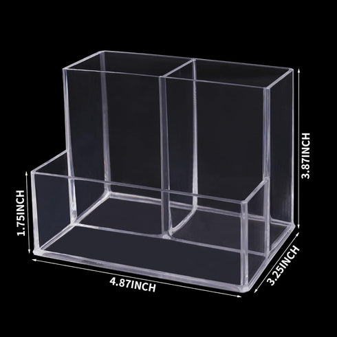Clear Acrylic Pen Holder with 3 Compartments, Desk Organizers and Accessories