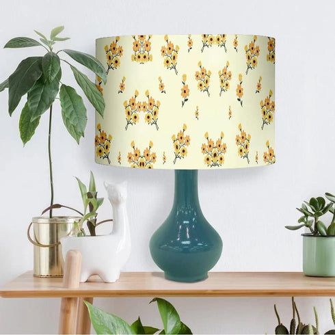 Yellow Floral Natural Linen Cylinder Lampshade for Table/Floor Lamp, 7.87 R x 7.08 H inches