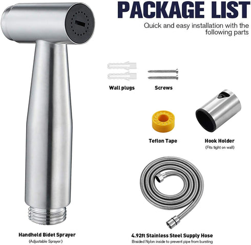 VNFOCRQJH Handheld Bidet Sprayer for Toilet, Portable Cloth Diaper Sprayer Brushed Stainless Steel Bathroom Bidet