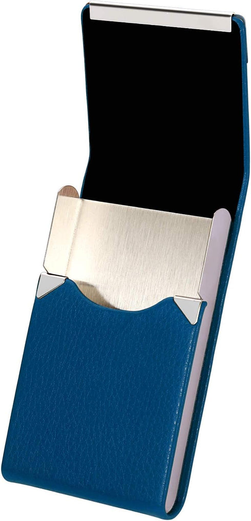 JuneLsy PU Leather Business Card Holder Case, Magnetic Shut Pocket Carrier for Men & Women, Pack of 2 (Black/Blue)