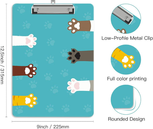 Plastic A4 Clipboards - Cute Standard Letter Size Clipboard for Teacher, Kids, Lightweight Decorative Clip Boards for