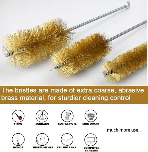 7pcs Brass Wire Tube Brush Set, 11-Inch Long Brushes for Deep Cleaning Metal, Pipes, Bottles, Gold