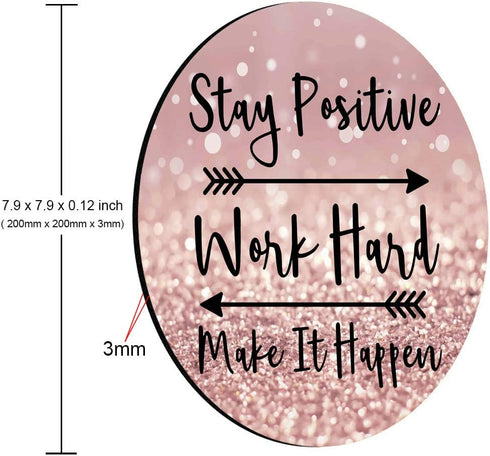 Round Gaming Mouse Pad, Stay Positive Work Hard Inspirational Quotes Art, Rose Gold and Silver Glitter, 7.9 Inch