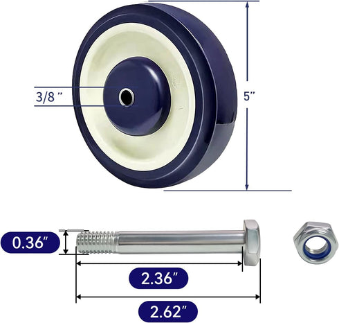 SY America 5" 4 Pack 1400 lbs SYRATION Polyurethane Stepped and Full Tread Face w/Double Ball Bearing Shopping Cart