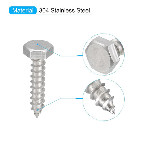 uxcell 20pcs Hex Head Lag Screws Bolts, 1/4" x 1-1/4" 304 Stainless Steel Partial Thread Wood Screws