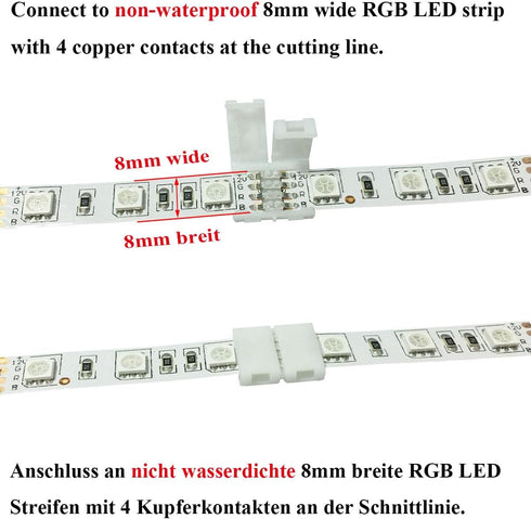 10pcs 4 8mm 2835 3528 Pin LED Connector RGB LED Strip Connector for Wide SMD LED Strip Light Solderless RGB LED Tape