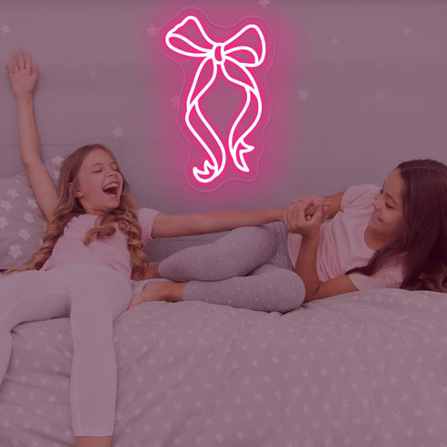 15 9.2 Bow Ribbon Neon Sign - Light-Up Pink Bow Neon Decor for Girls Bedroom, Nursery, and Birthday Gift, Elegant Wall